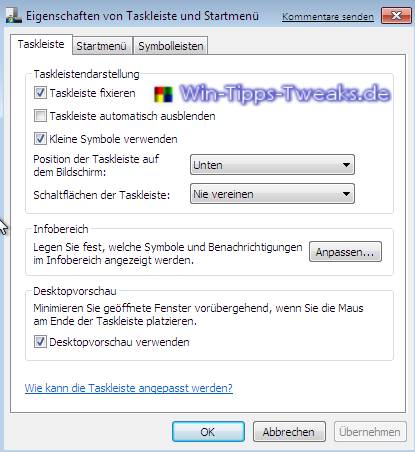 Windows 7 Taskleistenfunktion deaktivieren